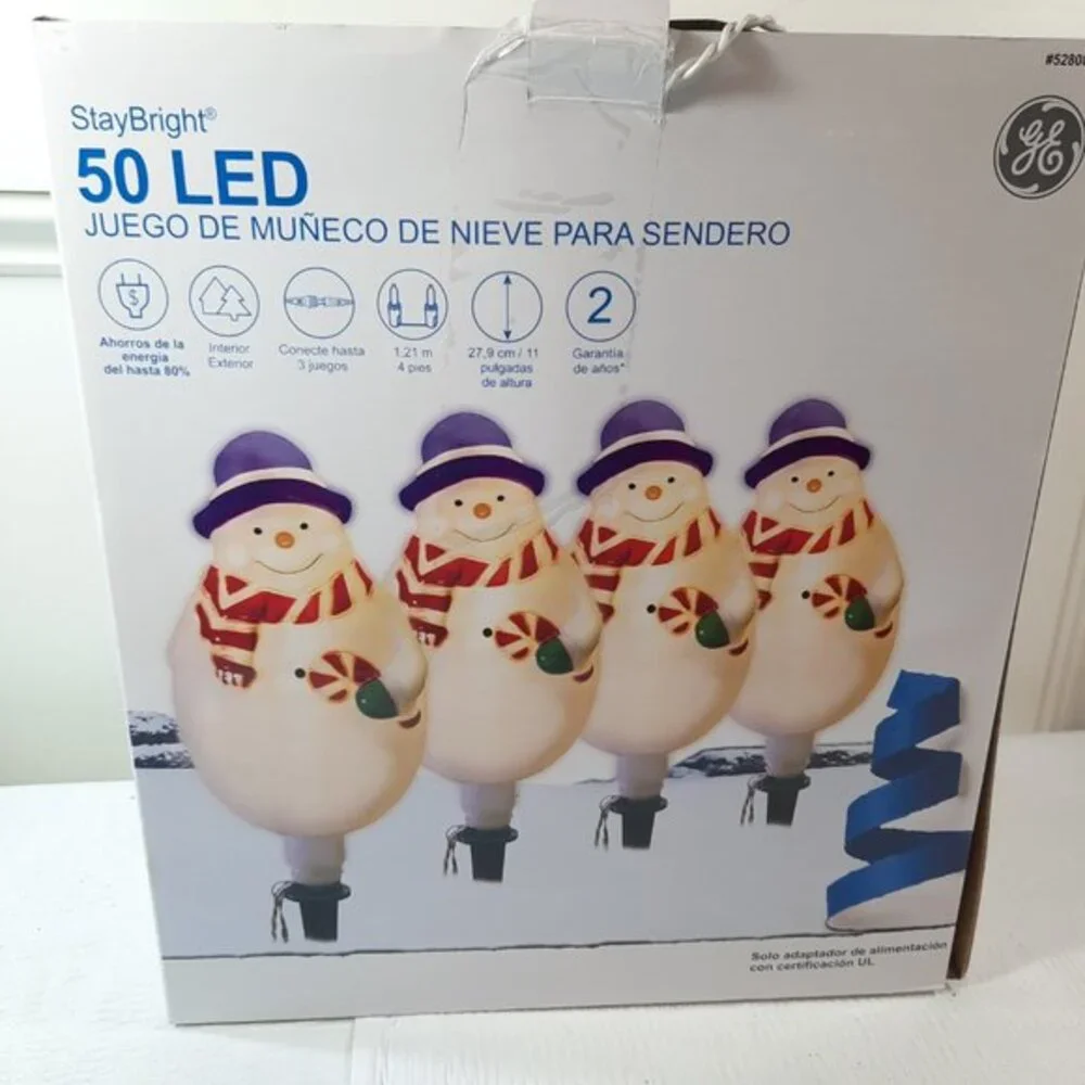 GE StayBright Snowman Pathway light Markers x4 White Christmas blow mold 5280891